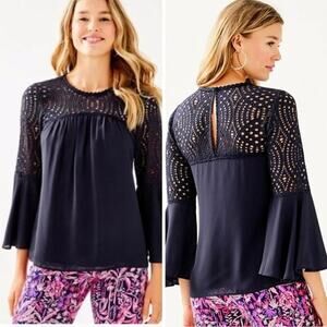 Lilly Pulitzer Amenna Flounce Sleeve Top in Navy - size 2